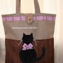 BORSA GATTO NERO IN TESSUTO MARRONE IDEA REGALO NATALE ARTIGIANALE