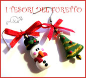 Orecchini "Pupazzo di Neve e albero di Natale" Fimo cernit kawaii idea regalo 2014 bambina ragazza