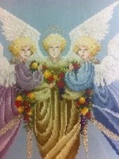 Quadro Natalizio " Angeli del Natale " ricamato a punto croce