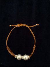 Bracciale perle e zirconi ocra/oro