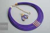 collana tessile e orecchini, colori: viola , oro