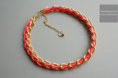 Tessile collana , Colori: neon rosso,  oro