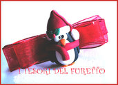 Fermaglio Natale  "Pinguino con sciarpa e cappello" Rosso fimo cernit idea regalo bambina