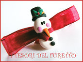 Fermaglio Natale "Omino Pupazzo di neve " rosso idea regalo bambina fimo cernit kawaii 