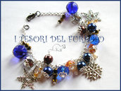 Bracciale Natale "Fiocchi di neve perle blu oro" elegante idea regalo per lei bijoux natalizi 