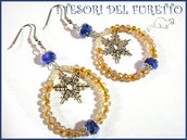 Orecchini Natale "Fiocchi di neve blu oro " perle charm idea regalo per lei bijoux natalizi 