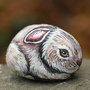 pietra di fiume dipinta con colori acrilici raffigurante un coniglietto