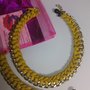 COLLANA E BRACCIALE  ALLA MODA : CATENA  CON FETTUCCIA GIALLO SENAPE