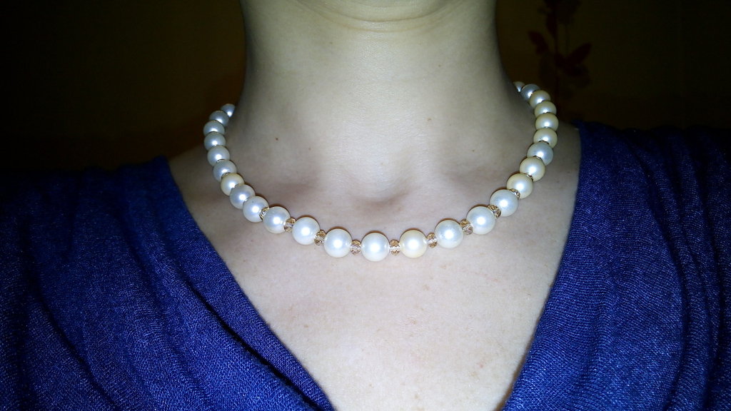 Collana donna in acciaio dorato gioielli Luca Barra ck1935 con perle