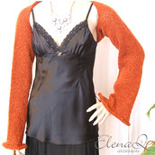 coprispalle lana donna misto mohair e lurex color ruggine realizzato a mano a maglia