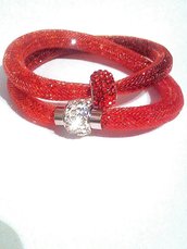bracciale in rete tubolare e cristalli rossi fatto a mano stile swarovski stardust