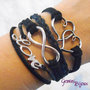 Bracciale multifile nero scamosciato con cuori, love, infinito e treccia