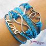 Bracciale multifile azzurro in corda con cuori, love, infinito e treccia