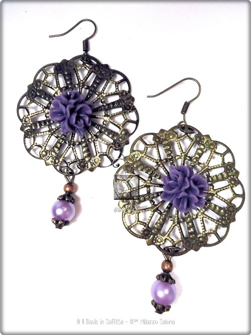 Orecchini Vintage In Smalto Viola - Set Di Orecchini A Cerchio, A Bottone E A Moneta, Gioielli Acrilico E Perla Per Donna, Regalo Idea Compleanno