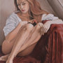 Quadro,dipinto olio su tela,ritratto di donna. Titolo: "Melanconia autunnale".