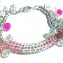 bracciale rosa e bianco con charms perle e cristalli FATTO A MANO