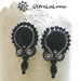 Orecchini neri in soutache con resine, perle e pietre pendenti