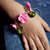 Bracciale Rose Rosa in fimo con ciondoli gocce di vetro verde