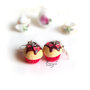 Orecchini fimo muffin cupcake dolci miniatura cibo kawaii rosso farfalle