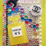 Cover SAMSUNG Galaxy NOTE 3 N9000 N9005 Yellow Chanel style Profumo Strass Dog Baffi Moustache
