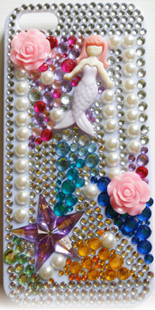 Cover Mermaid iPhone 5 5G 5S idea regalo sirena la sirenetta strass stelle perle ariel