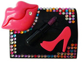 Contenitore lenti a contatto black-multicolor labbra rossetto strass idea regalo scarpa lenti custodia