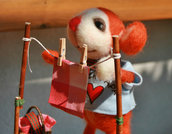 Bambola di topo, Super Papa. Topo fatto a mano da lana di peccora. Portaoggetti