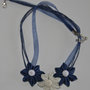 Collana  kanzashi fatta a mano colore blu  ecru