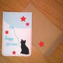 Biglietto di compleanno azzurro con gatto