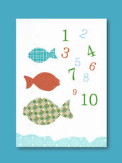 Stampa con  pesciolini colorati  e  numeri 