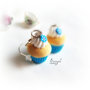 Orecchini fimo muffin cupcake dolci miniatura cibo kawaii celeste fiore panna