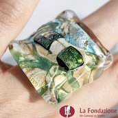 Anello a cubo dicroico in vetro di Murano - Smeraldo