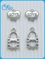 4 charms cuore+lucchetto
