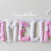 Celeste: ghirlanda di lettere di stoffa imbottite rosa e bianche per Cecilia e la sua bambina!