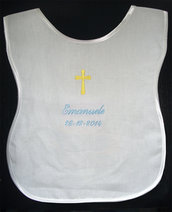 Veste battesimale bavaglino camicina lino raso ricamato personalizzato nome data battesimo bimbo bimba