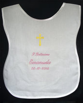Veste battesimale camicina lino raso bavaglino ricamato personalizzato nome data battesimo bimbo bimba