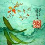Riproduzione Utagawa Kuniyoshi: Ayus, swimming upstream with hagi branch (1830)