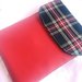 porta tablet con tasca anteriore unisex in stoffa scozzese ed eco pelle rosso