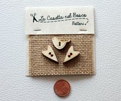 Set 3 bottoni in legno 'Cuori Allungati con uccellino'
