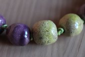 collana 8 perle in ceramica raku verde acido/viola
