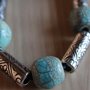 collana lunga perle in ceramica raku turchese