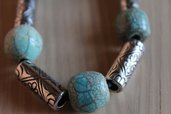collana lunga perle in ceramica raku turchese