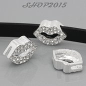 perla, charms labbra 17×13 mm  con strass adatto a bracciale per cinturino