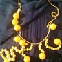  Collana HELIOS . Collana realizzata con tecnica wire in metallo e catena. Inserzione di perle giallo sole e perline avorio. 