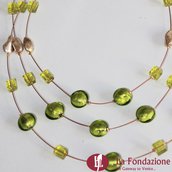 Collana 3 cavi acciaio Lime con perle in vetro di Murano
