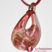 Goccia Vortice Rosa - Pendente in vetro di Murano
