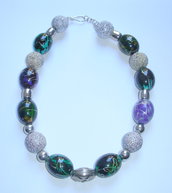collana perle argentate e multicolor