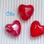 3 perle a cuore in vetro rosso 20x20mm circa