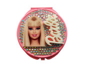 Specchietto da borsetta compatto make up Barbie idea regalo ragazza strass argento PEZZO UNICO!