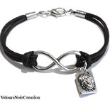 Bracciale con simbolo infinito e ciondolo cane  bulldog 